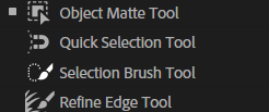 After Effects Object Matte tool menu with Object Matte, Quick Selection, Selection Brush and Refine Edge