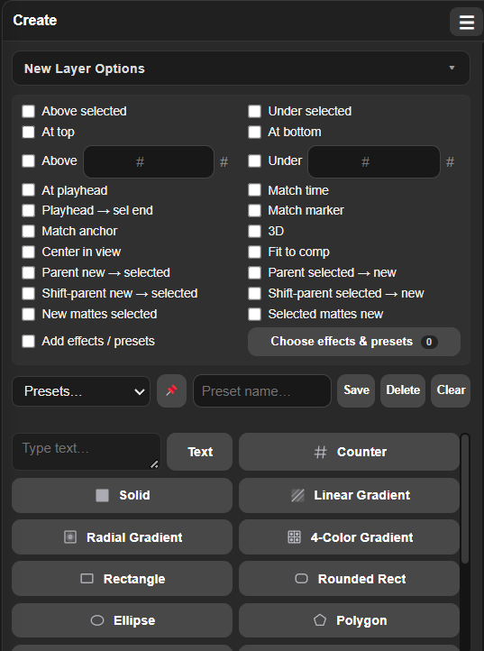Ultimate Create Layers panel in After Effects
